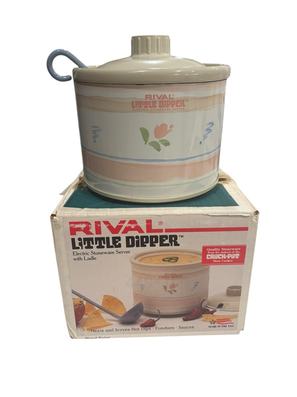 Rival Little Dipper Cream Electric Stoneware Slow Cooker Server with Ladle